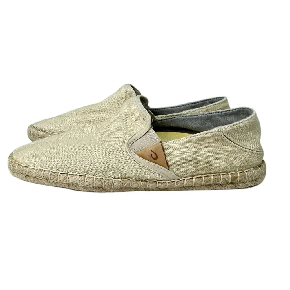 Olukai Kaula Pa'a Kapa Espadrille Slip On Shoes Beige Size 7.5